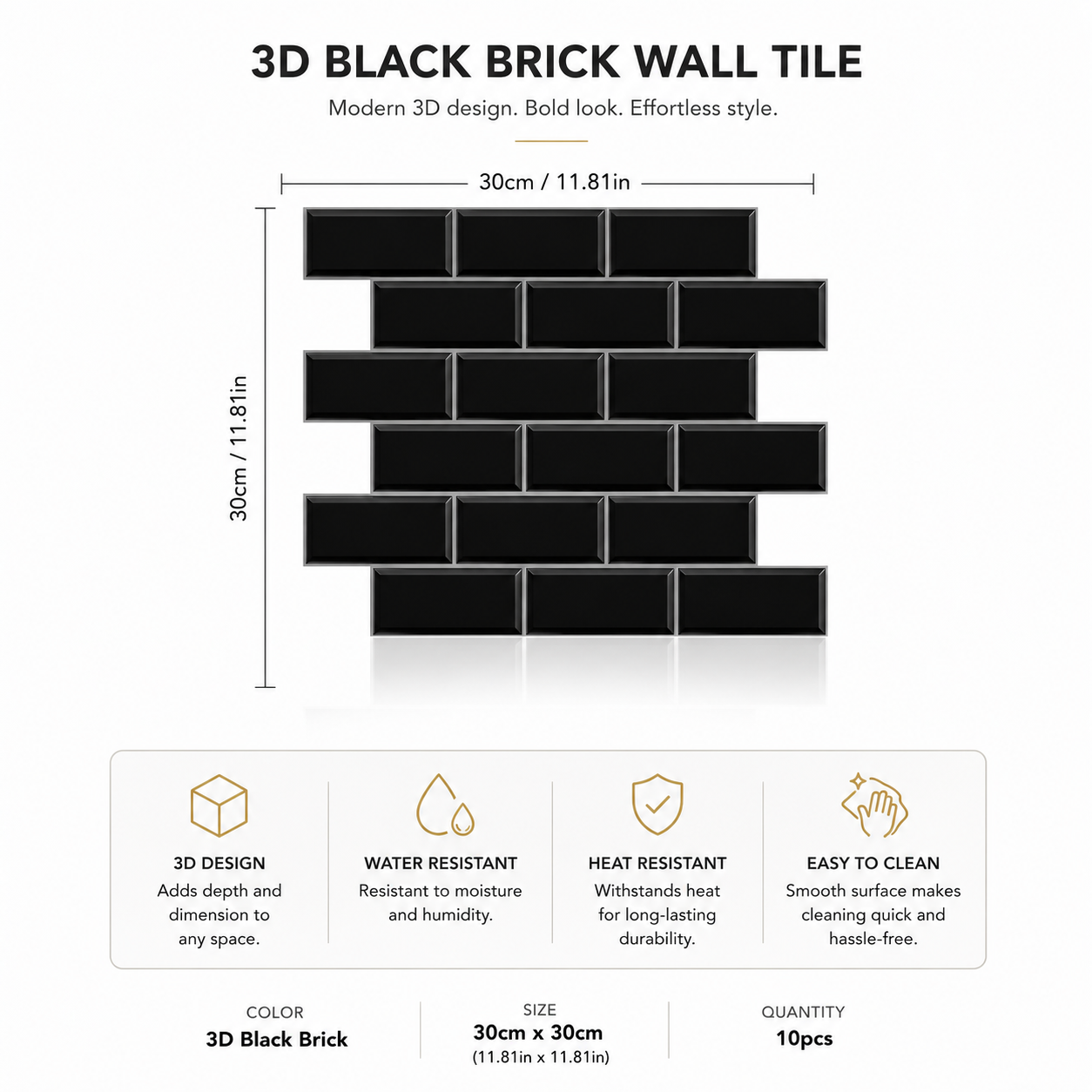 10pcs 3D Foam Wall Tiles - Self-Adhesive, Waterproof & Moisture-Resistant for Kitchen, Bathroom, Living Room & Balcony Decor