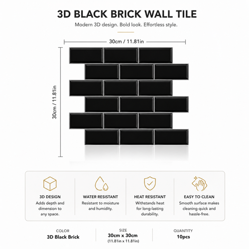10pcs 3D Foam Wall Tiles - Self-Adhesive, Waterproof & Moisture-Resistant for Kitchen, Bathroom, Living Room & Balcony Decor